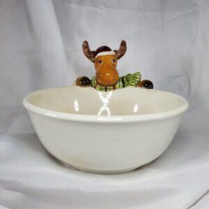 Harry & David Moose Ceramic Holiday Bowl Decorative Serving Dish 7" Diameter